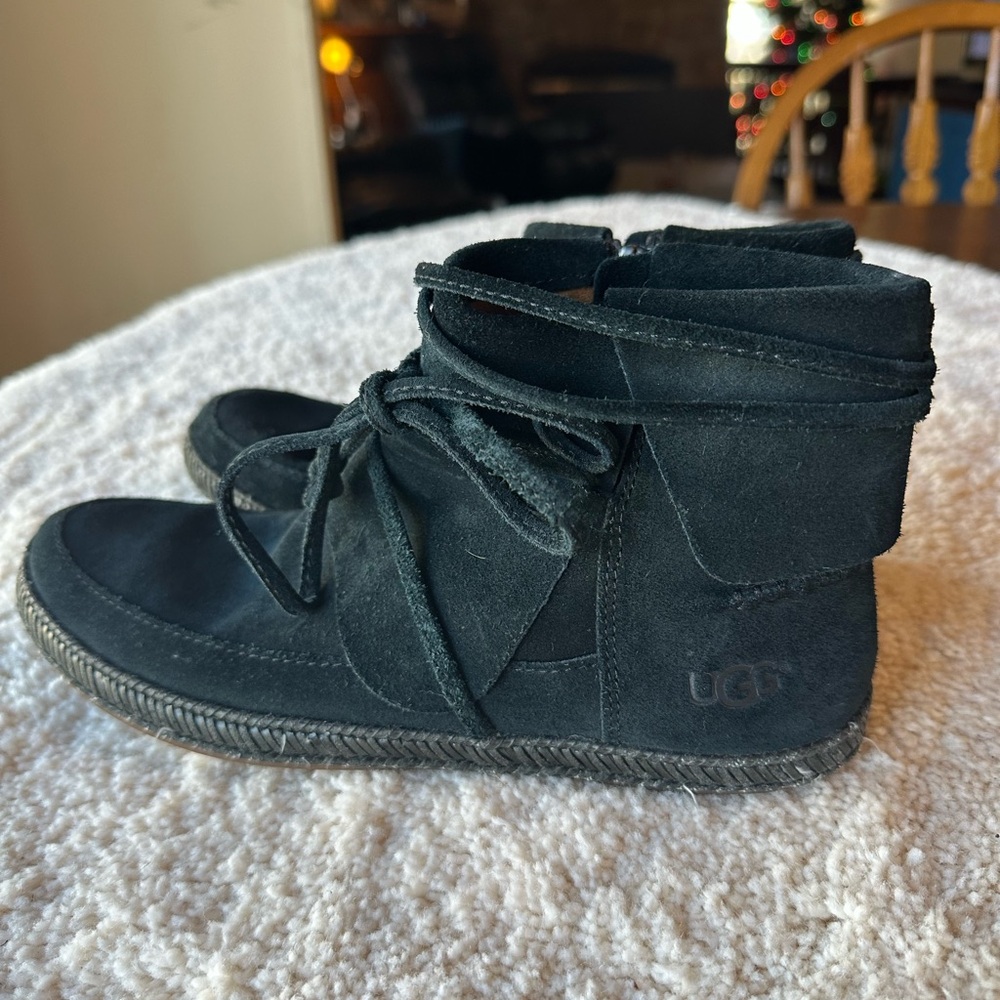 UGG Black Suede Lace-Up Boots - Picture 2 of 7